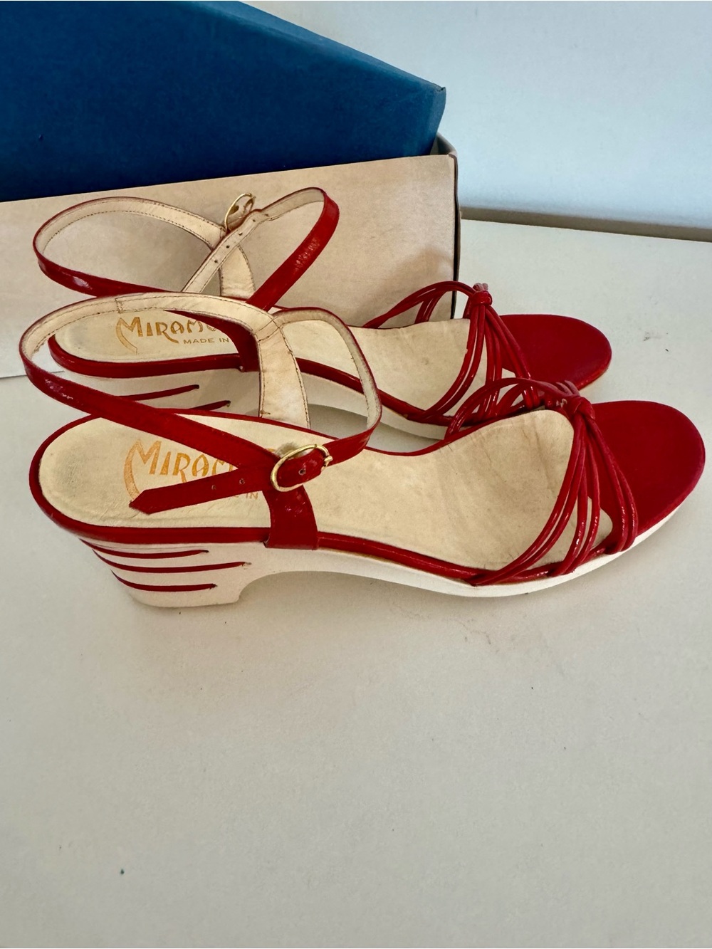 Red Strappy Wedge Sandals vintage